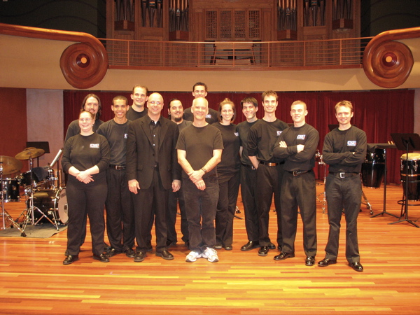 picture of eric moe and the CSU percussion ensemble